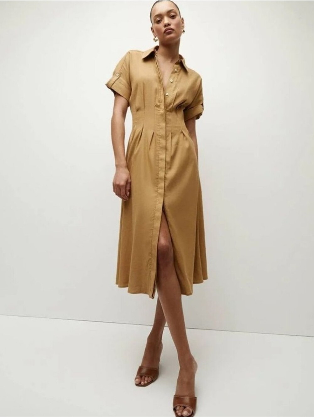 VERONICA BEARD Adavi Linen Midi Dress In Desert Khaki Size 6